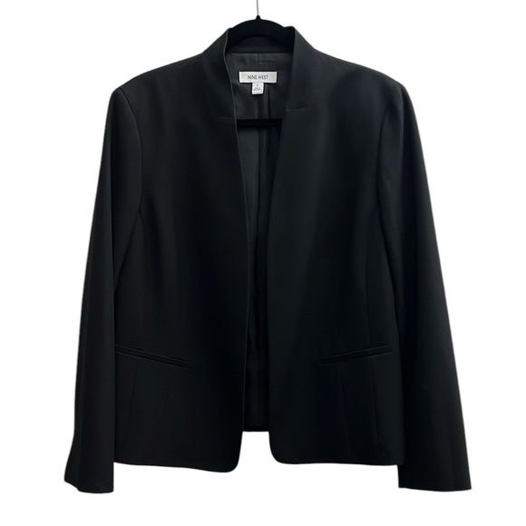 New Nine West Black Open-Front Blazer Jacket Large Fully Lined Collarless Career - Picture 1 of 14